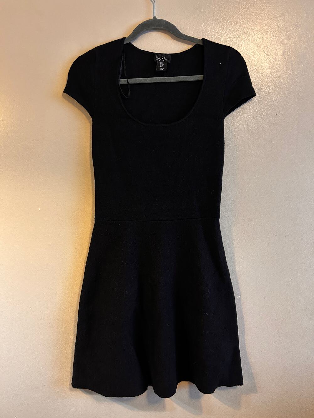 Nicole Miller Black Scoop Neck Mini Dress Small Soft Knit Stretch